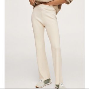 Mango Ivory Knit High Waist Flared Pants Medium NWT